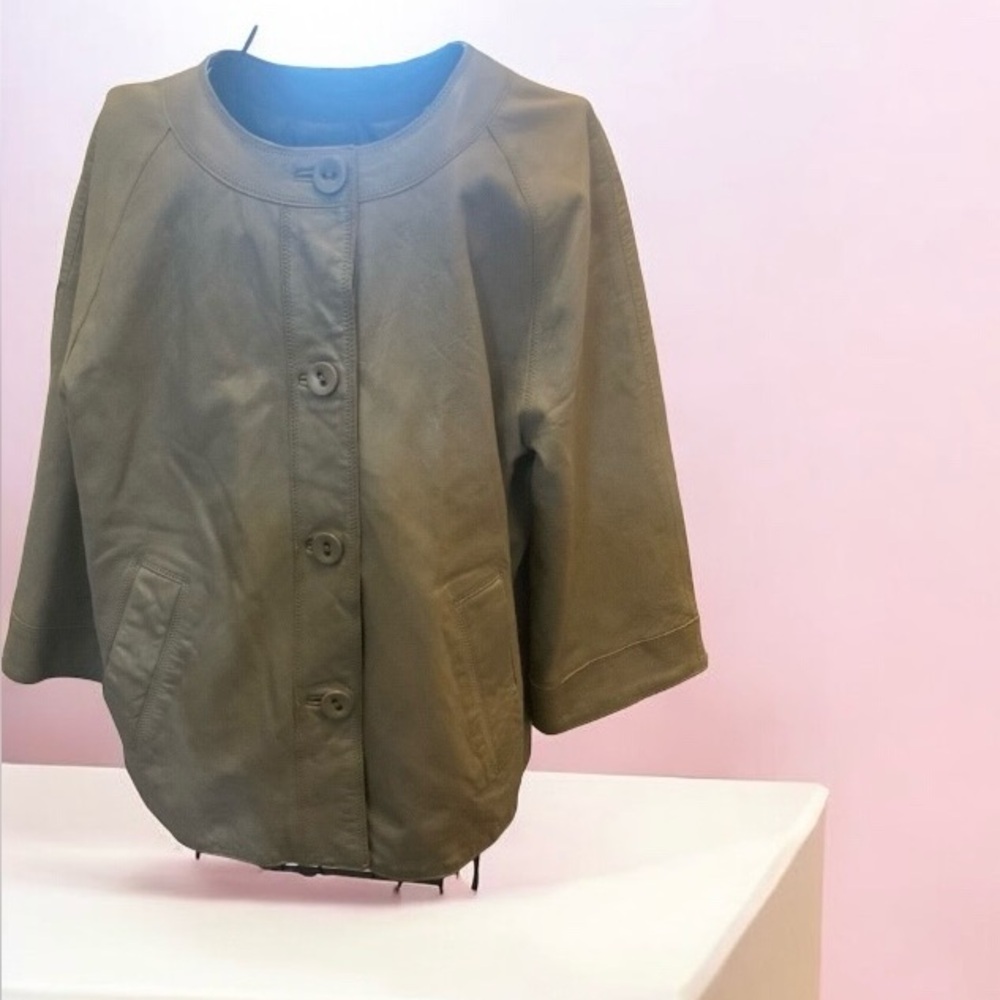 J. Jill Olive Green Leather Button-Front Jacket